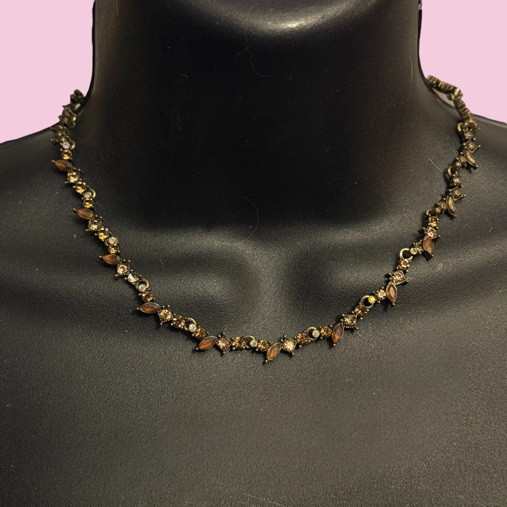 Vclm Bronze Tone Rhinestone Vine Necklace & Earrings Set